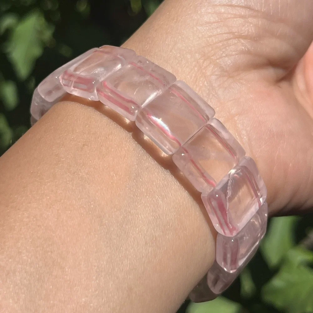 6.75 inches Stretchable high quality translucent‎ rose quartz soft bangle